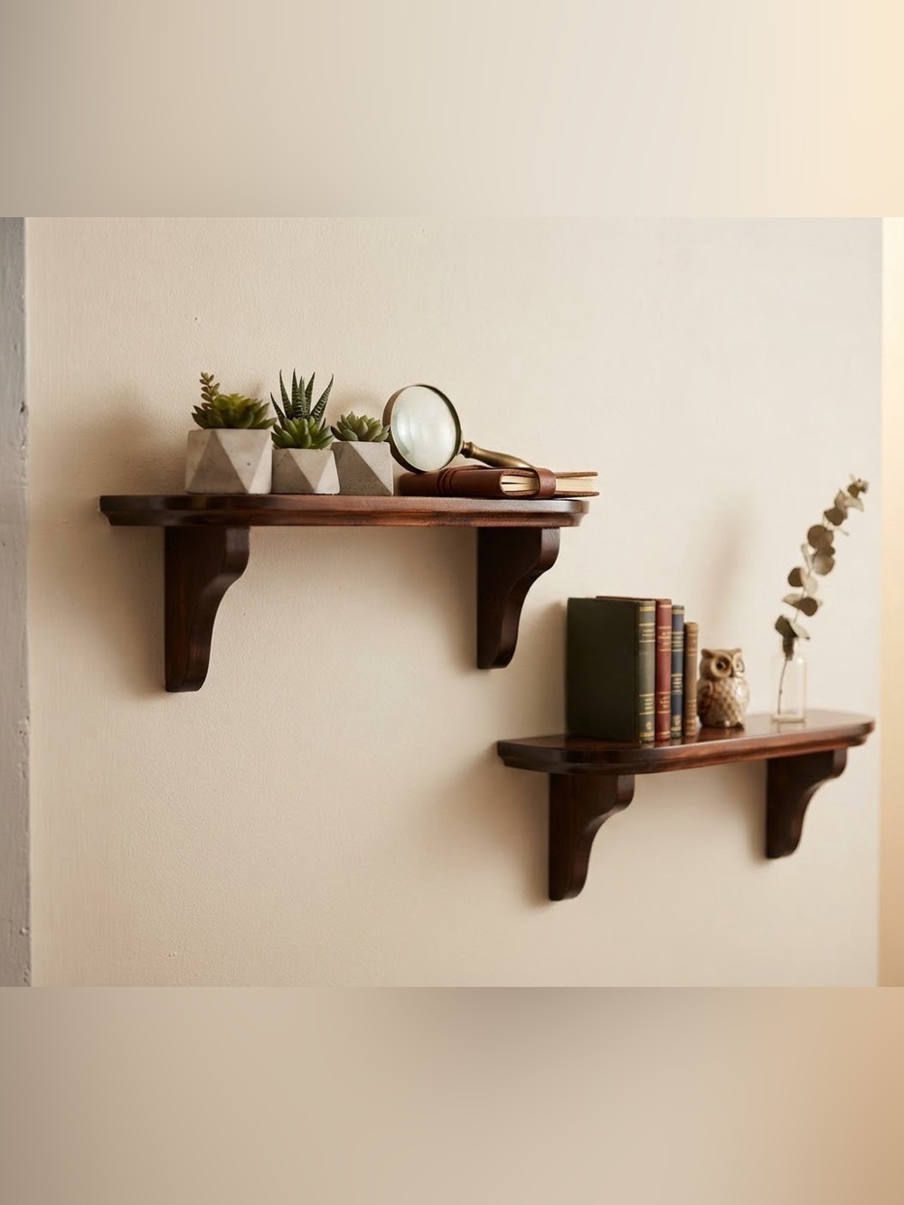 Moody VTG Dark Wood scalloped Wall Shelves-Set of 2